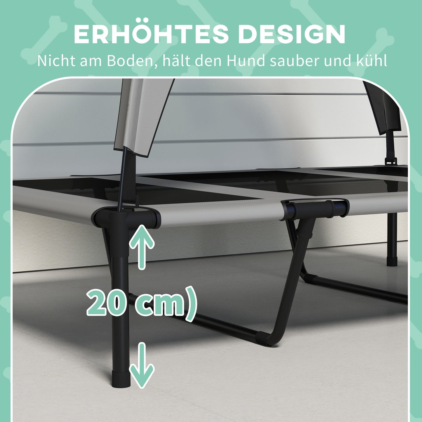 Elevated outdoor dog bed with canopy, breathable Oxford