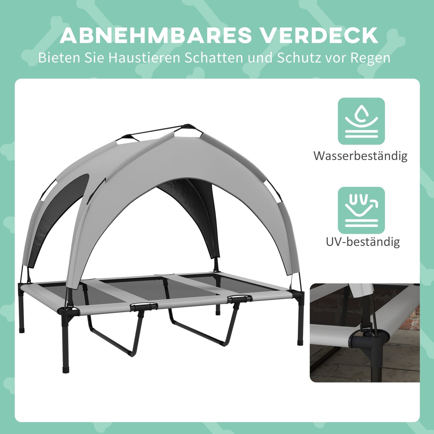 Elevated outdoor dog bed with canopy, breathable Oxford