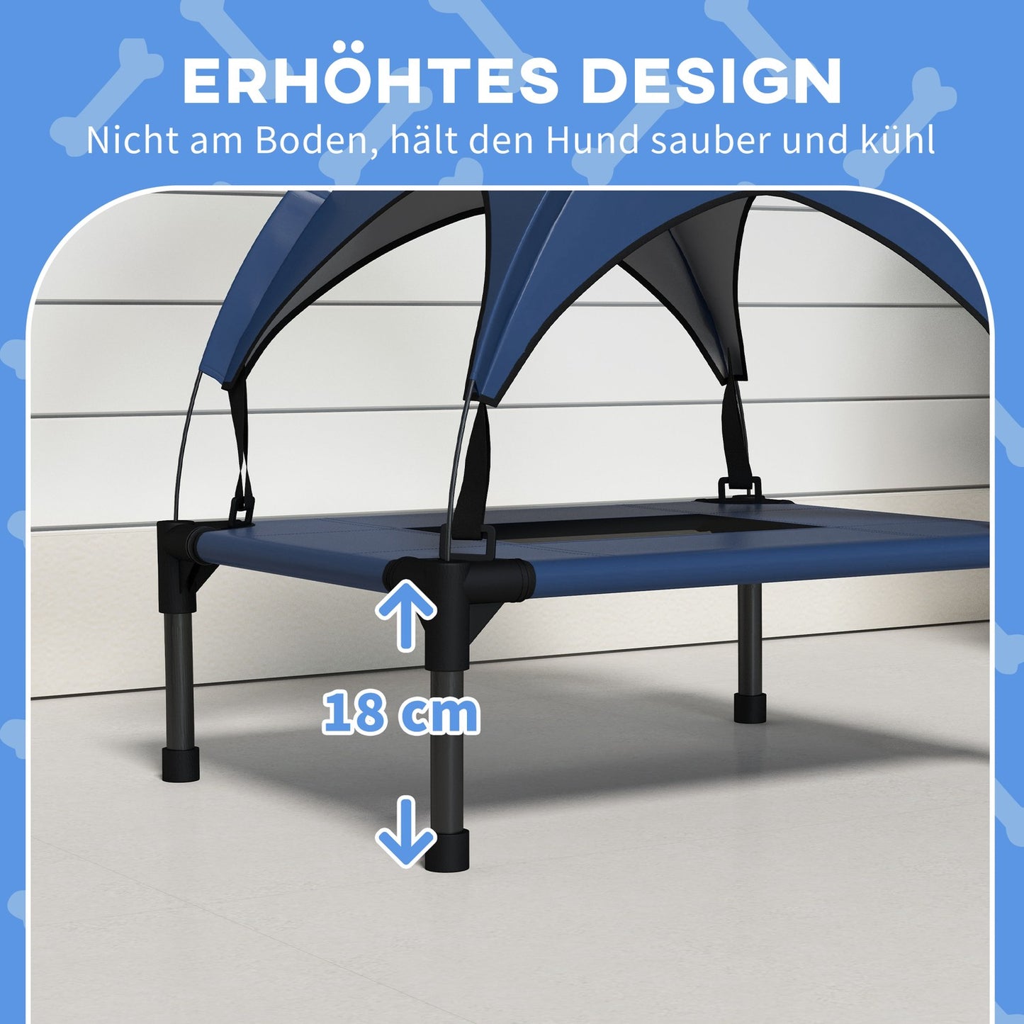 Outdoor raised dog bed with canopy, breathable fabric