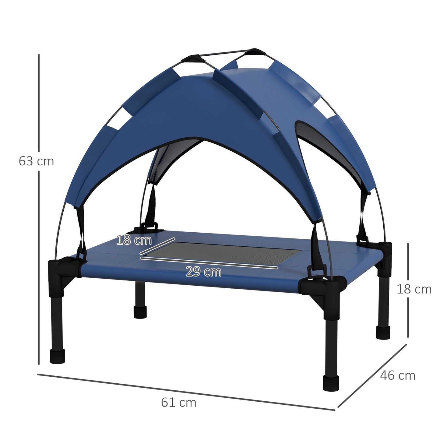 Outdoor raised dog bed with canopy, breathable fabric