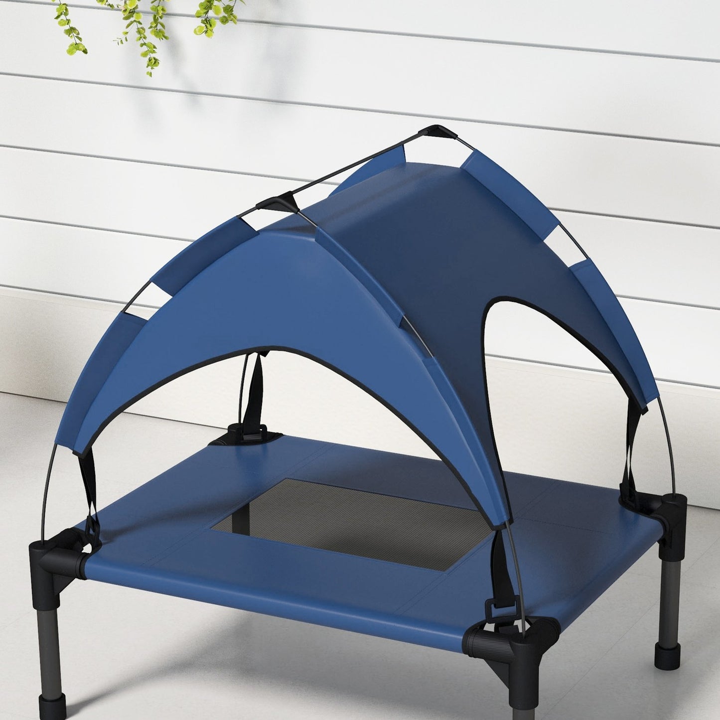 Outdoor raised dog bed with canopy, breathable fabric