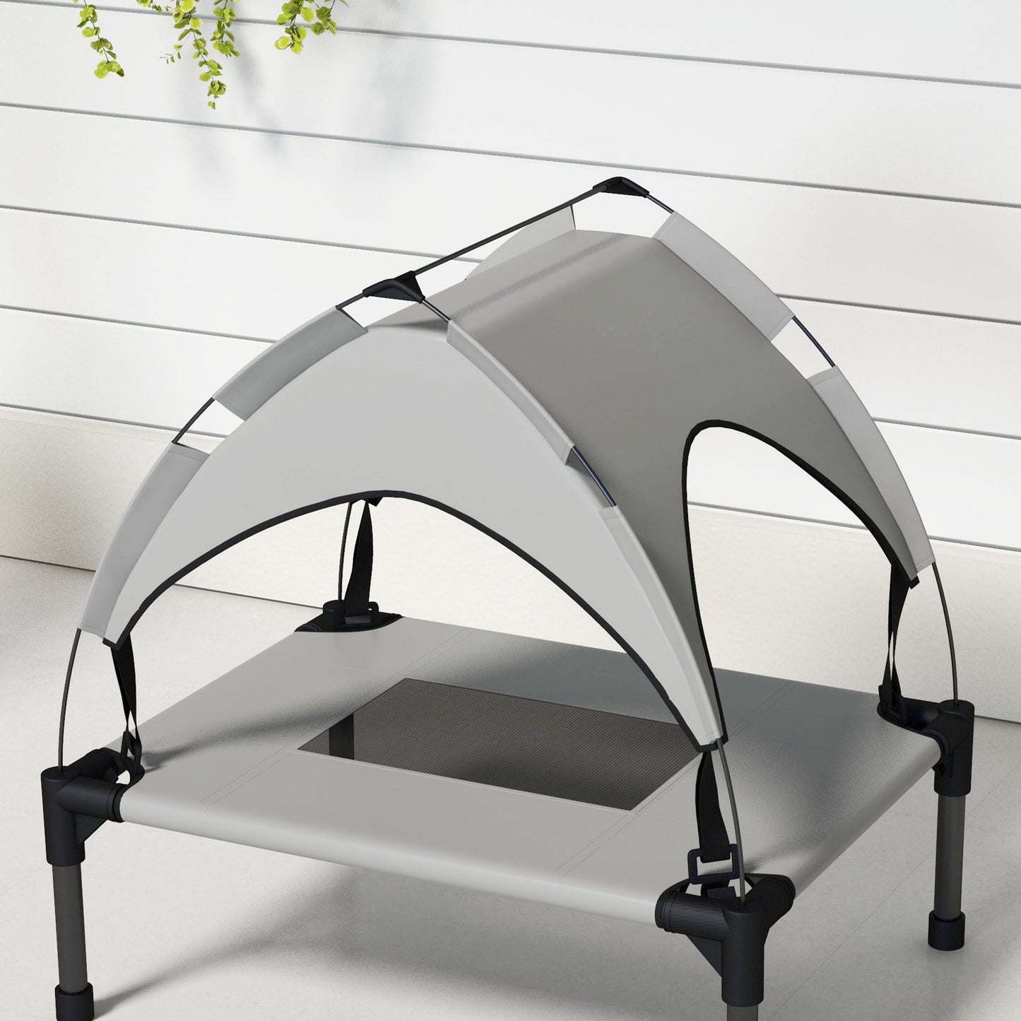 Raised outdoor dog bed with canopy, small, breathable