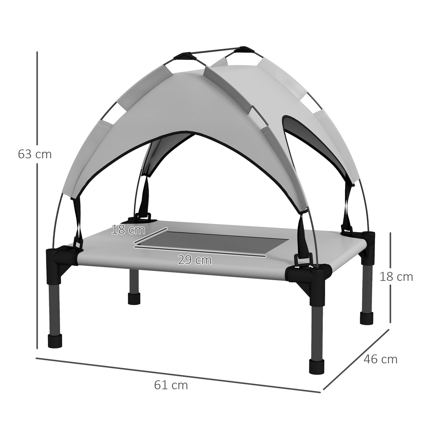 Raised outdoor dog bed with canopy, small, breathable