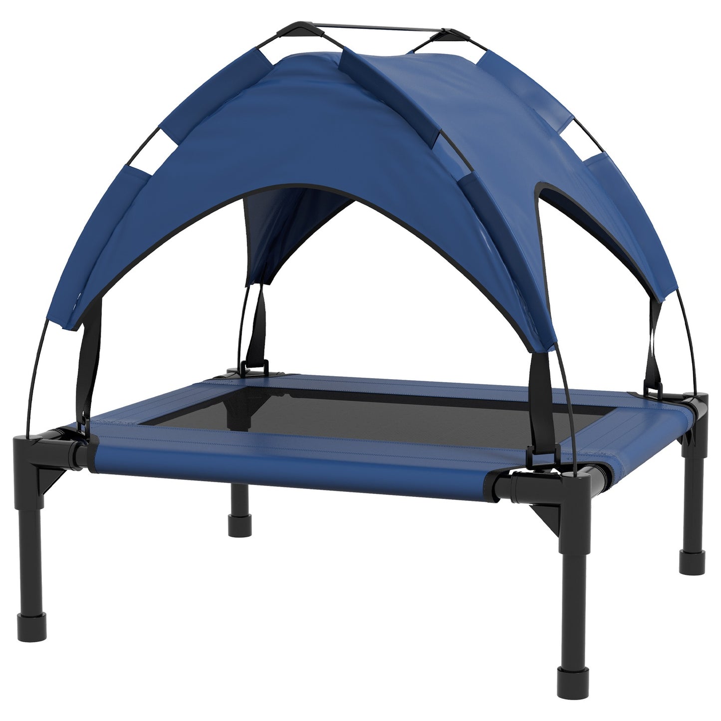 Raised outdoor dog bed with breathable roof