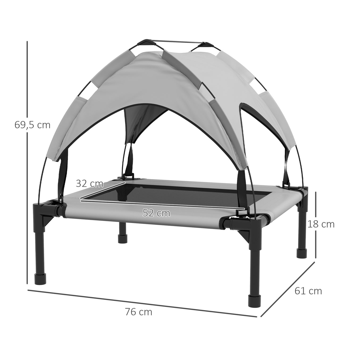 Outdoor raised dog bed with canopy, breathable fabric