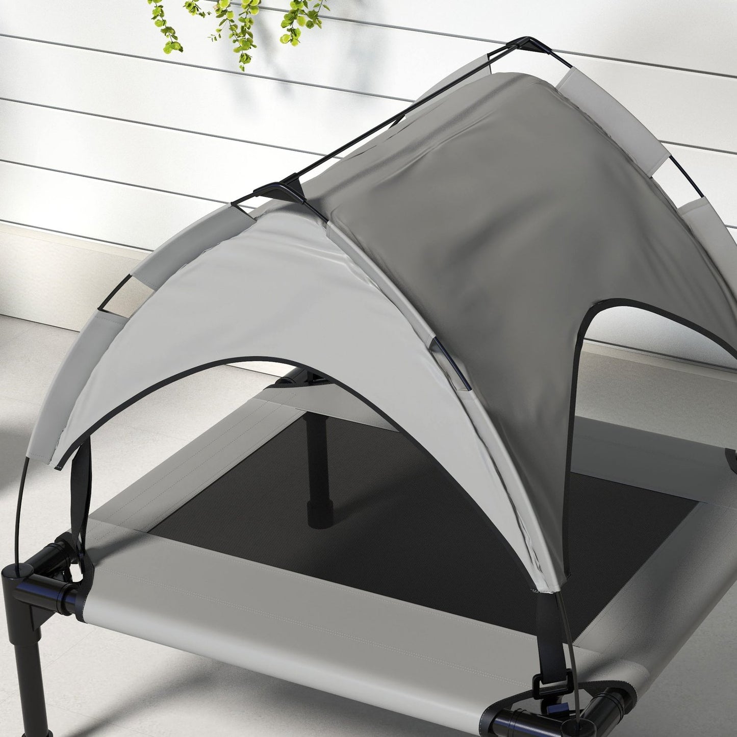 Outdoor raised dog bed with canopy, breathable fabric