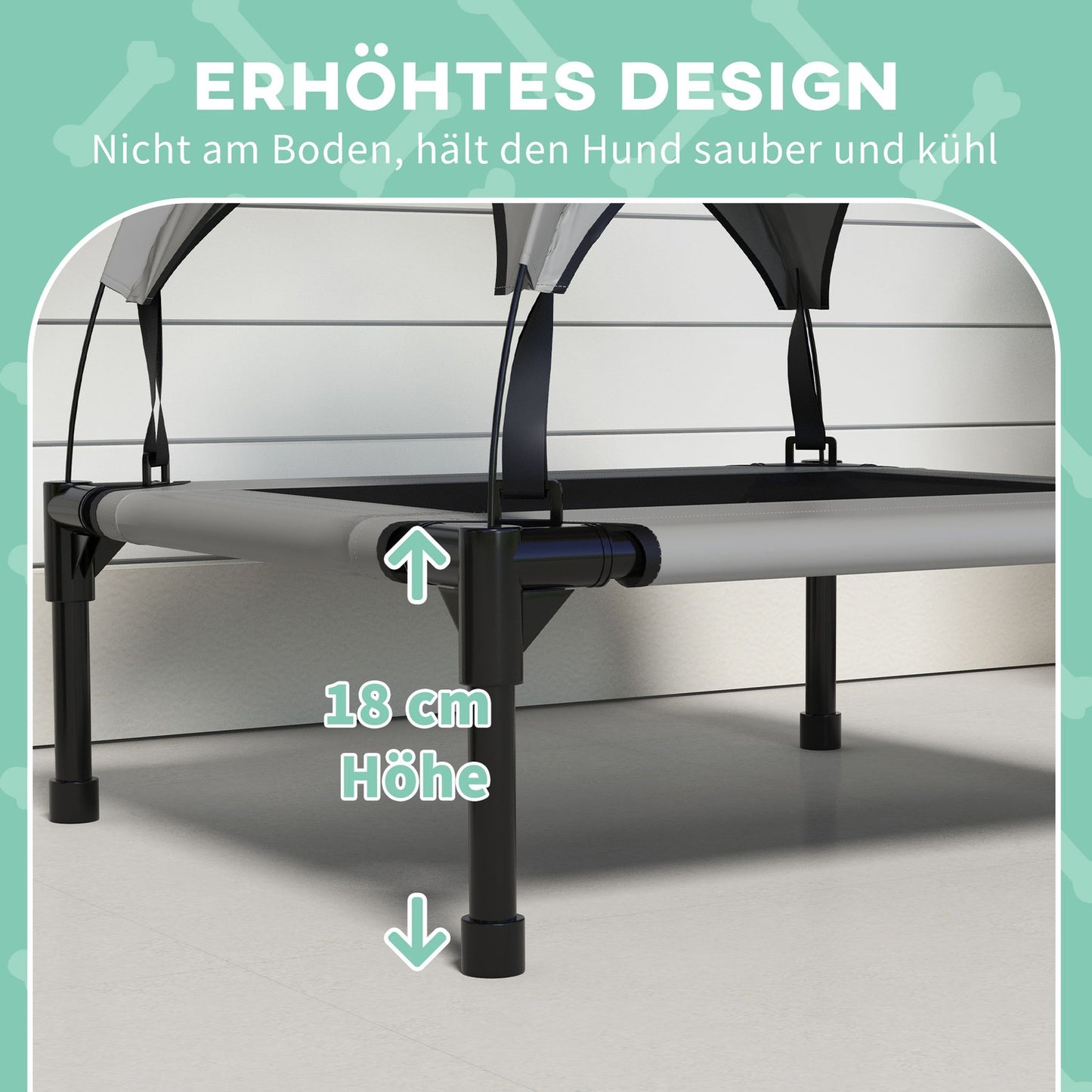 Outdoor raised dog bed with canopy, breathable fabric