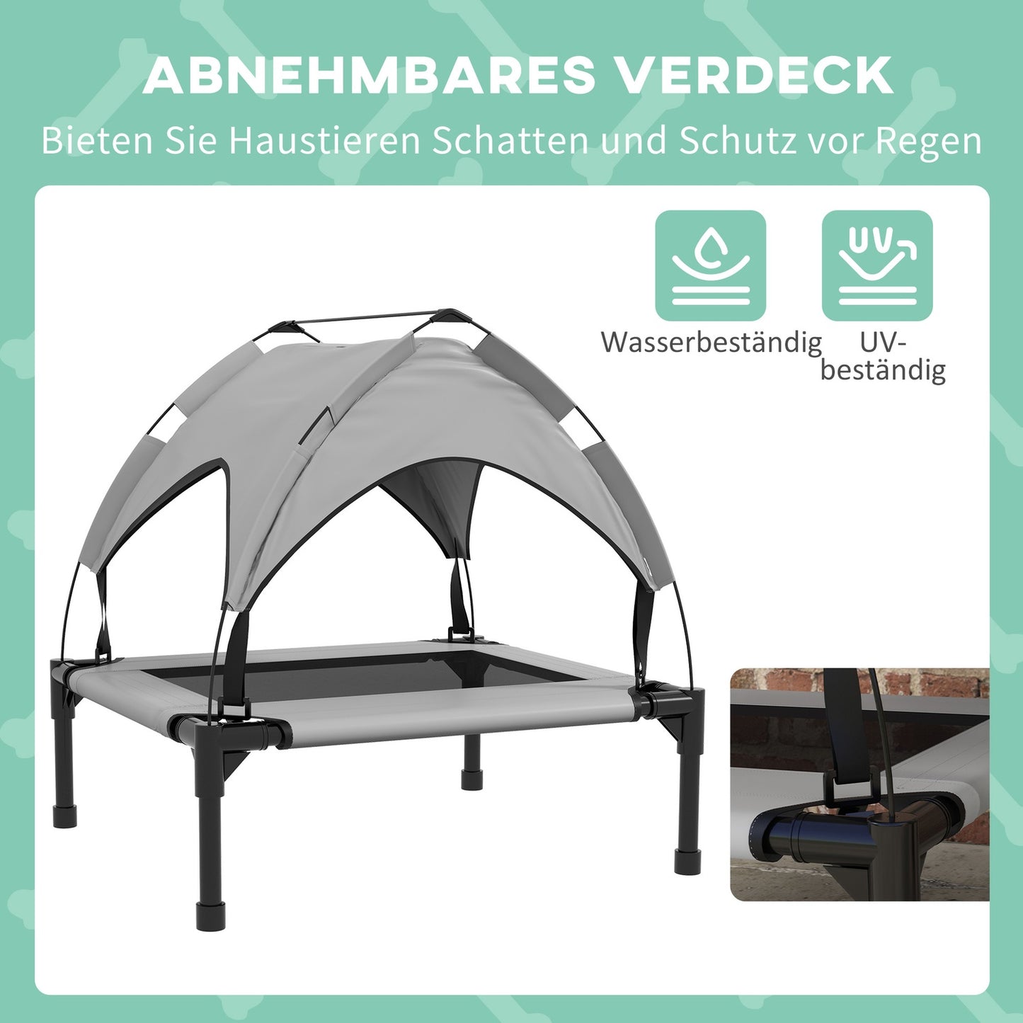 Outdoor raised dog bed with canopy, breathable fabric