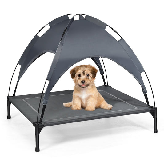 Elevated Dog Bed with Removable Canopy Pet Bed 90 x 81 x 86 cm Gray