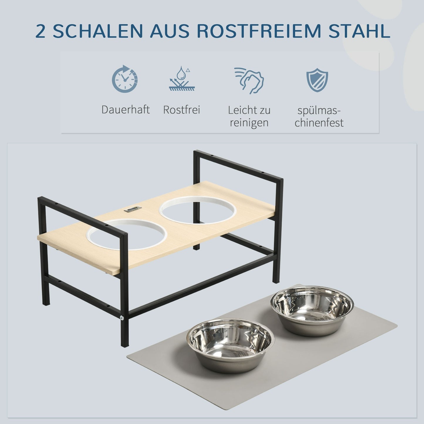 Adjustable elevated dog bowl with stainless steel stand