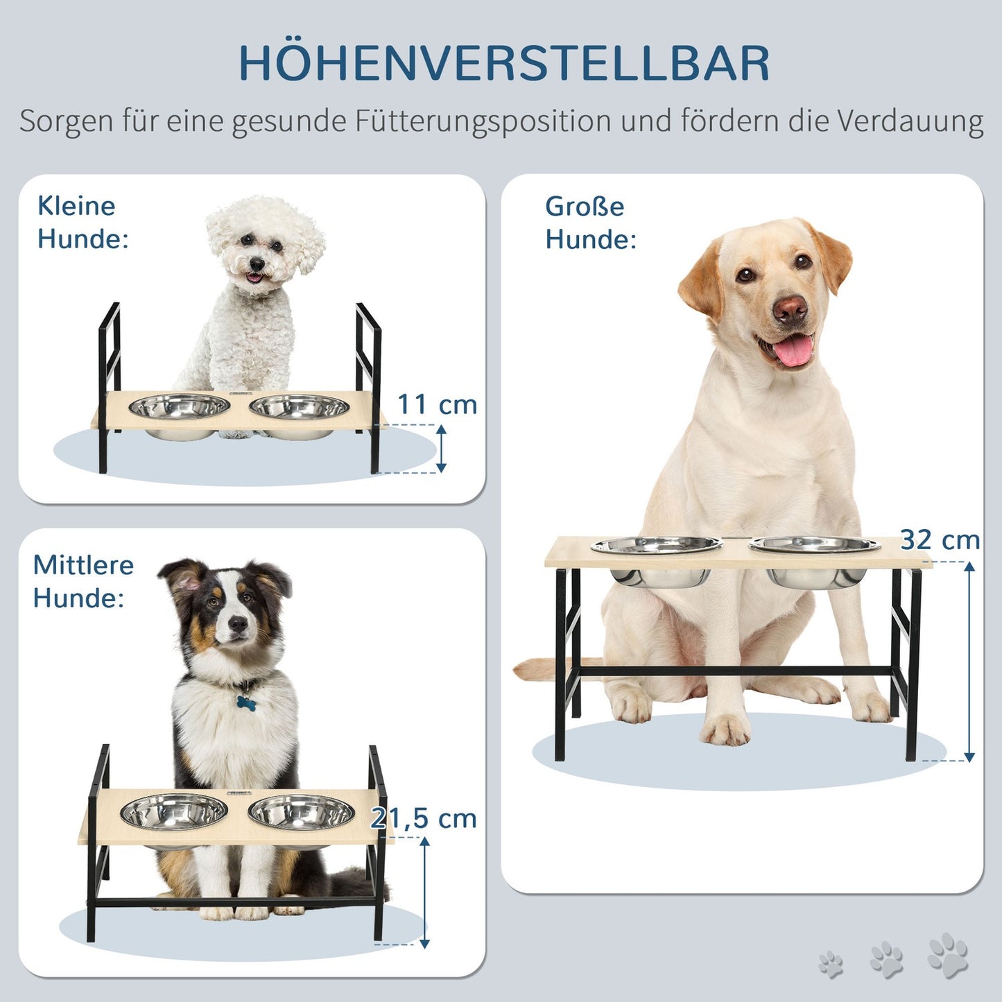 Adjustable elevated dog bowl with stainless steel stand