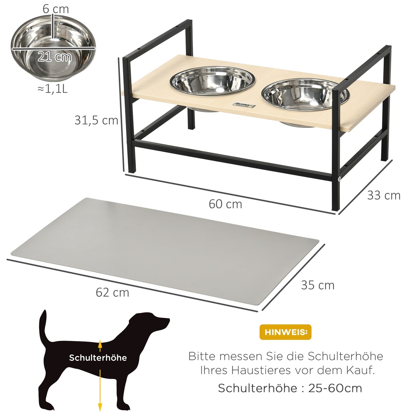 Adjustable elevated dog bowl with stainless steel stand