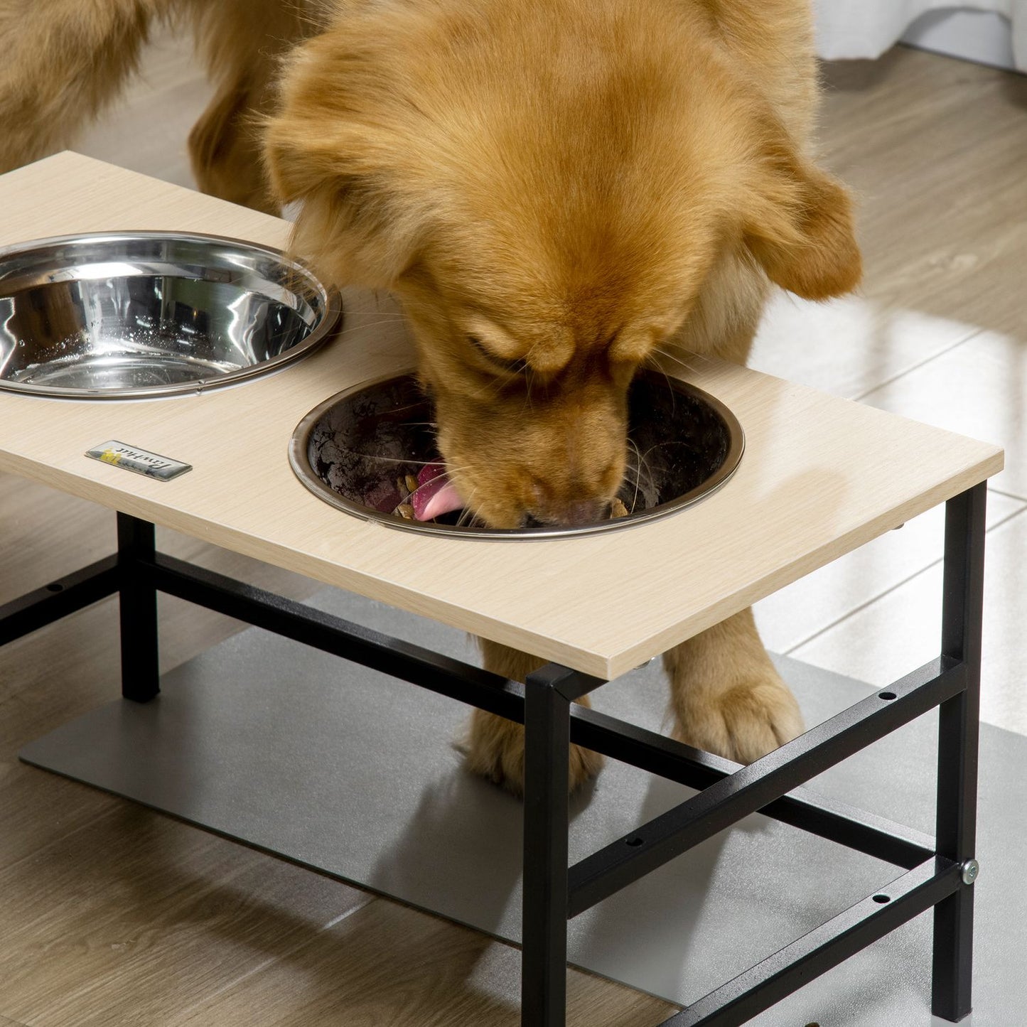 Adjustable elevated dog bowl with stainless steel stand