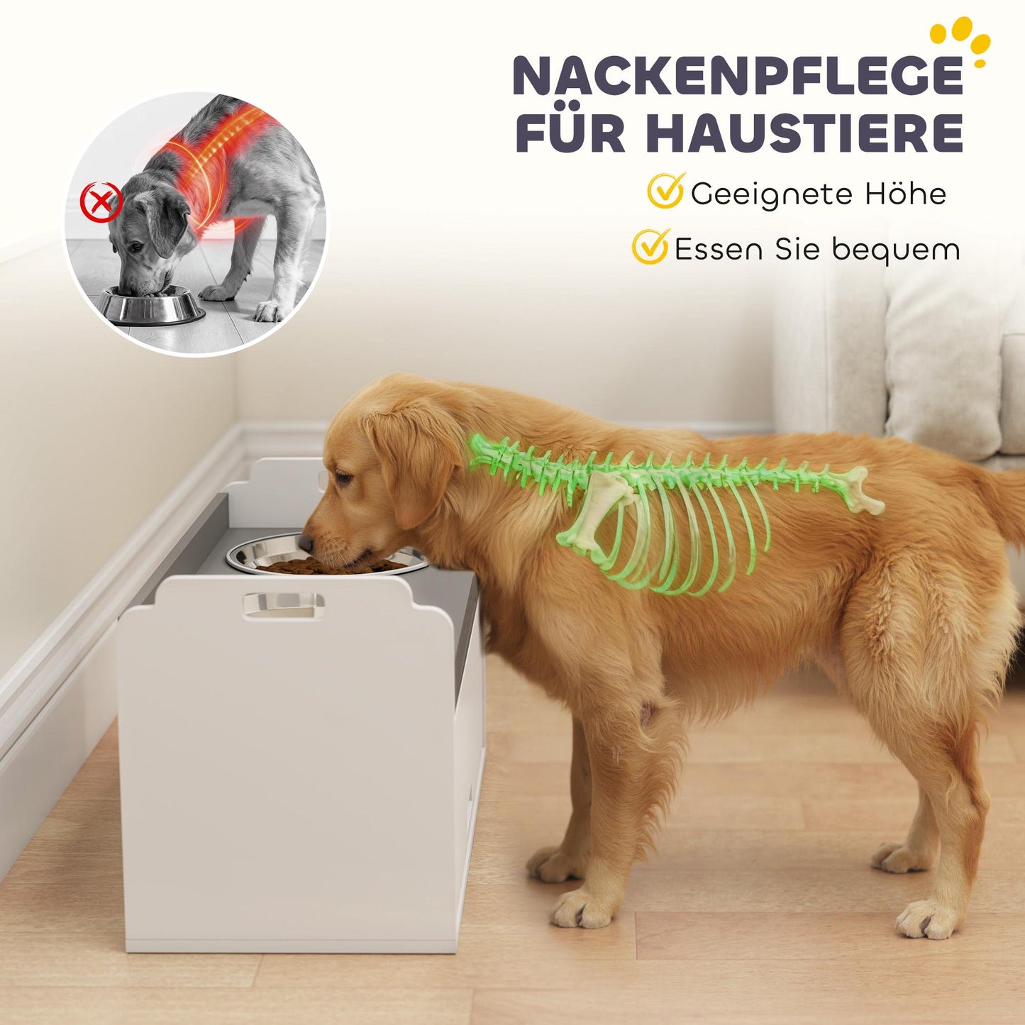 Elevated Dog Bowl Stand with Storage, 2 Anti-Slip Bowls