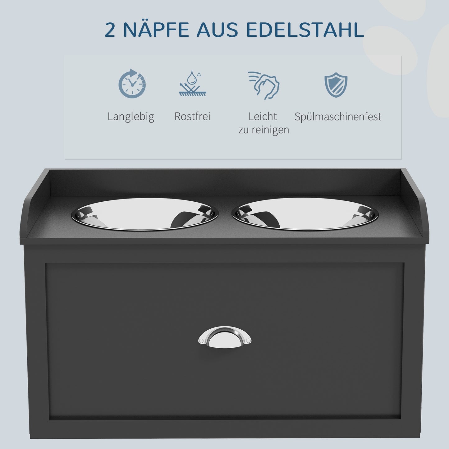 Elevated Dog Bowl Stand with Storage Drawer, Stainless Steel