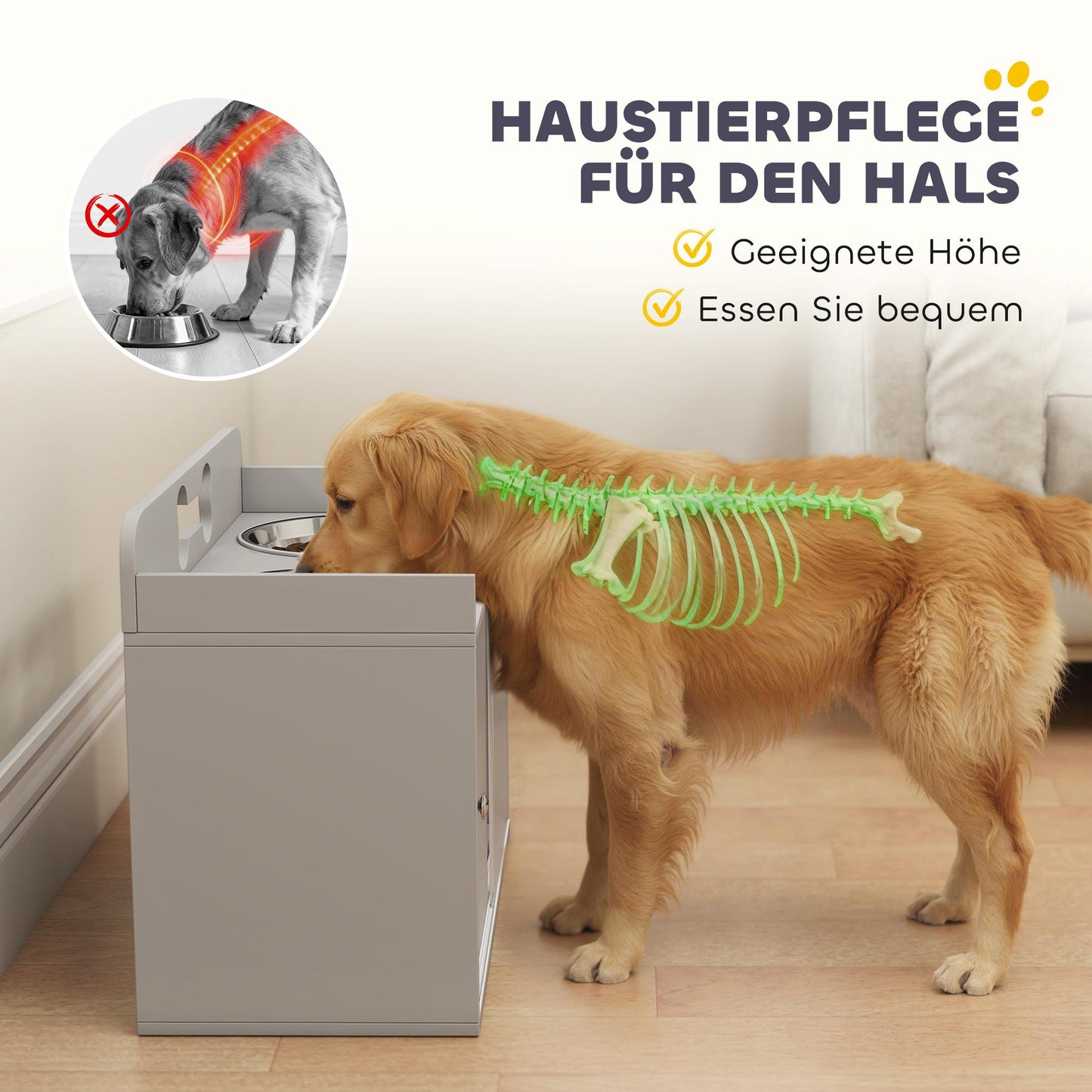 Elevated Dog Feeding Station with 2 Bowls, MDF & Stainless Steel