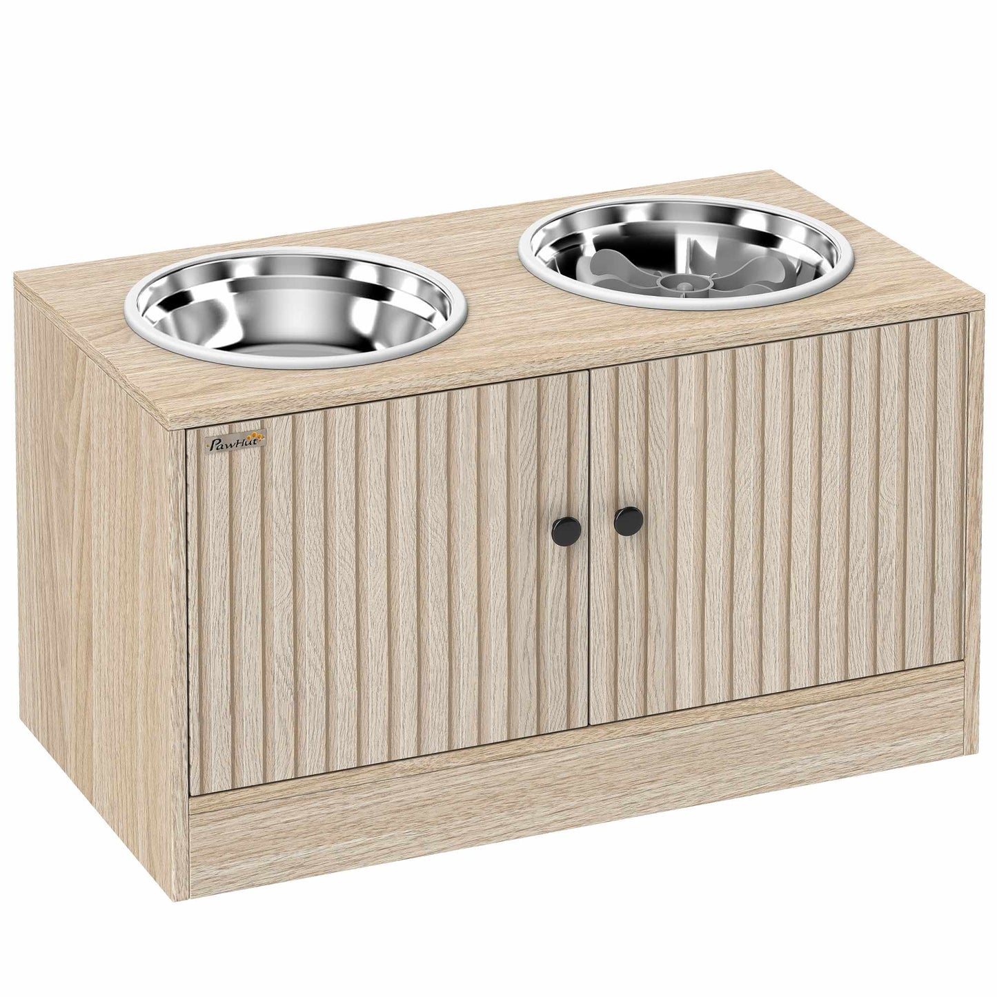 Elevated Dog Feeding Station with 2 Stainless Steel Bowls, Storage Cabinet