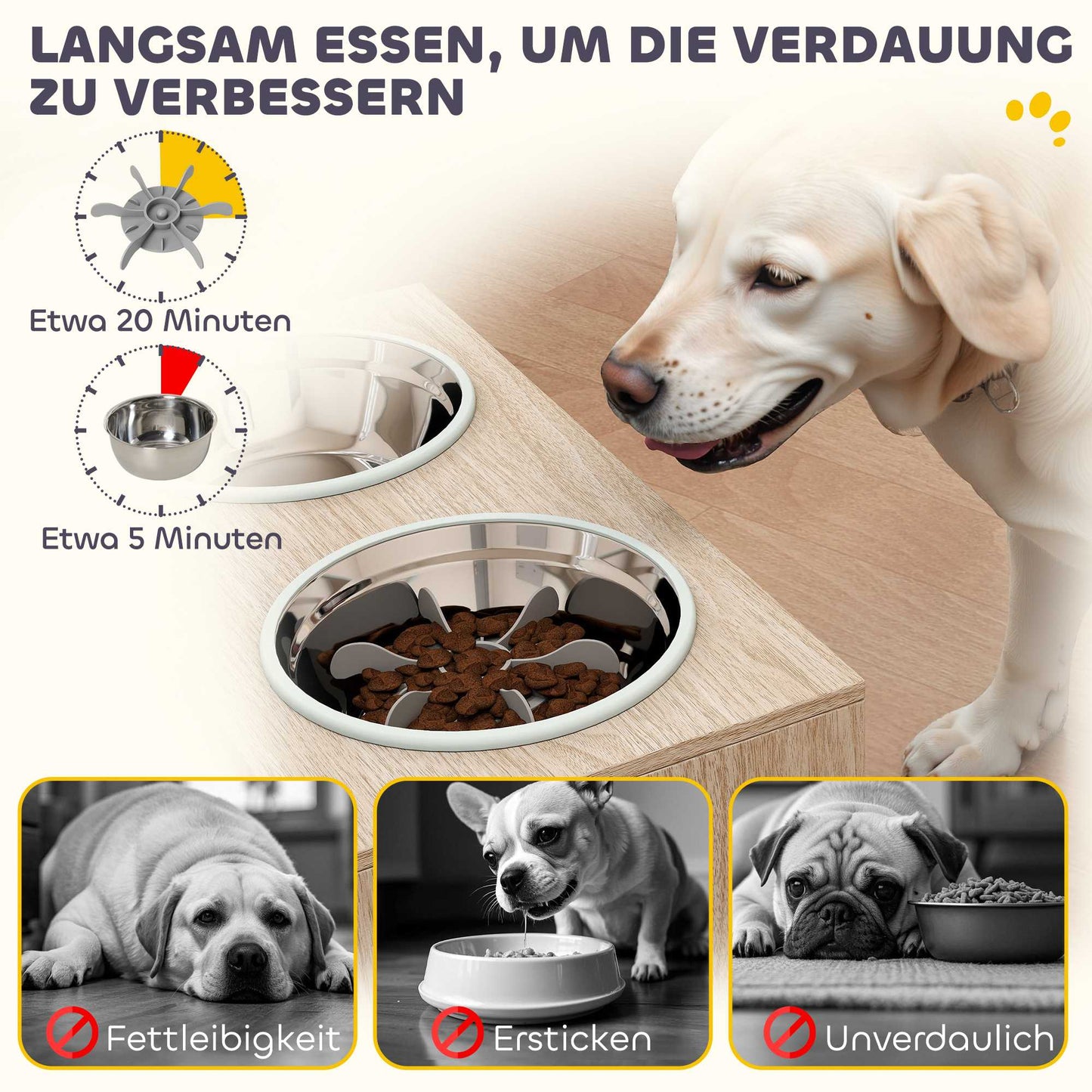 Elevated Dog Feeding Station with 2 Stainless Steel Bowls, Storage Cabinet