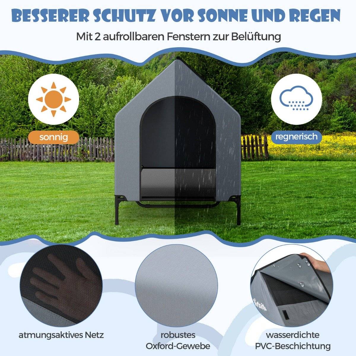 Elevated Dog House & Bed, Waterproof, 84x132x114 cm