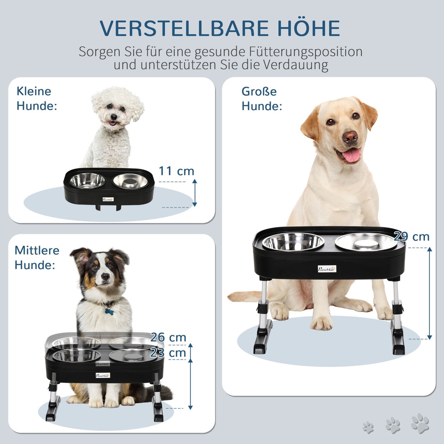 Adjustable elevated dog feeding station with 2 stainless steel bowls