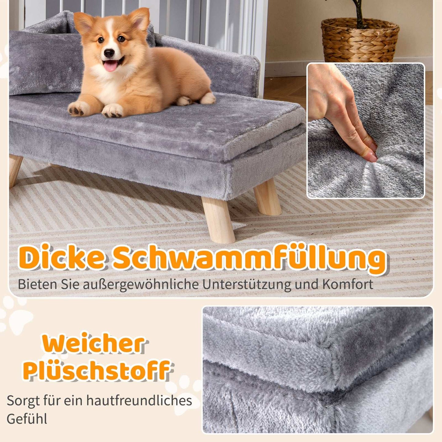 Elevated Pet Sofa Bed with Removable Cushion, Gray
