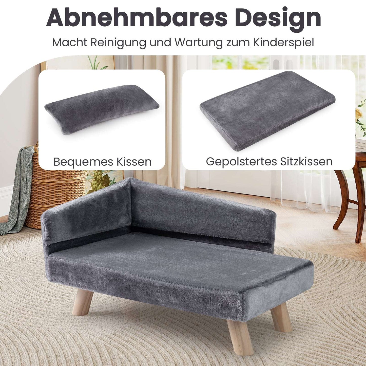 Elevated Pet Sofa for Small & Medium Dogs, Cats, Gray