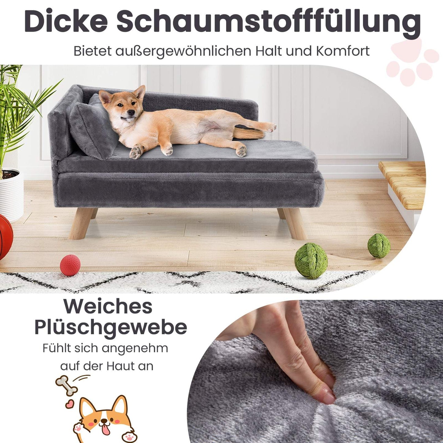 Elevated Pet Sofa for Small & Medium Dogs, Cats, Gray
