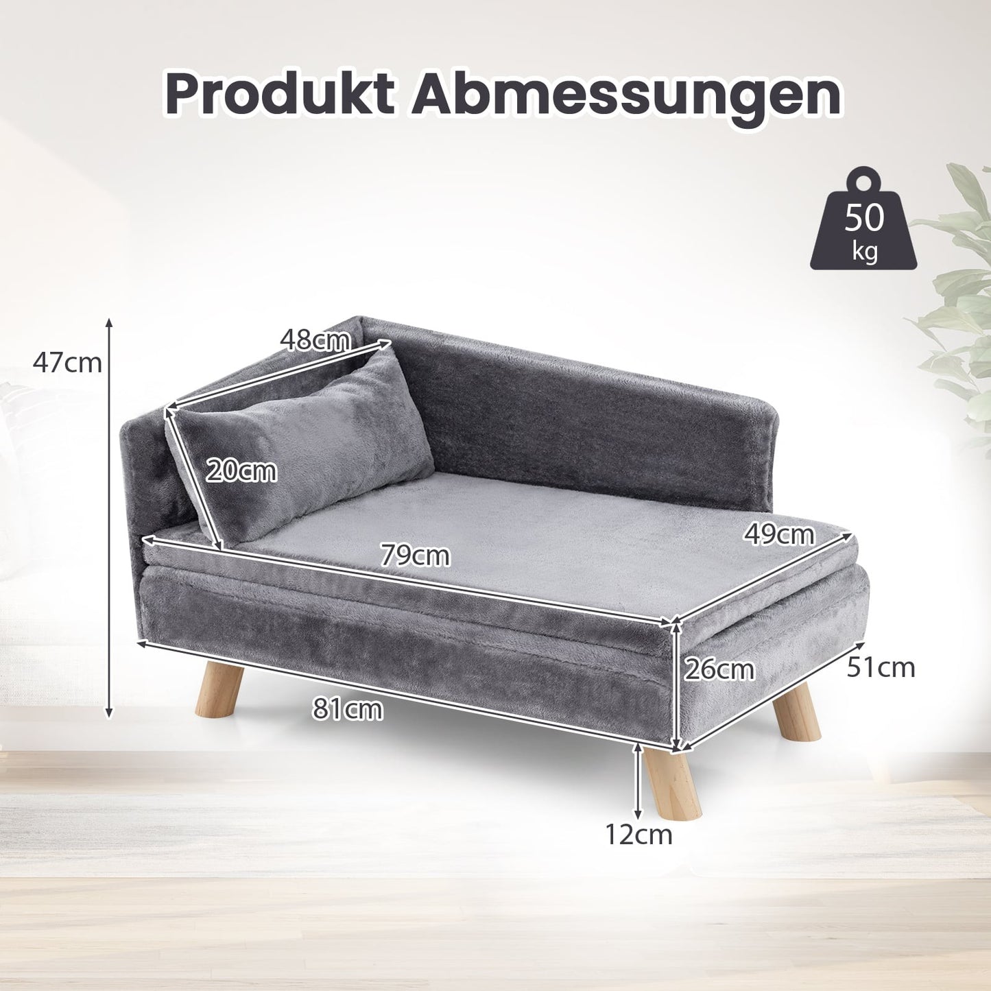 Elevated Pet Sofa for Small & Medium Dogs, Cats, Gray