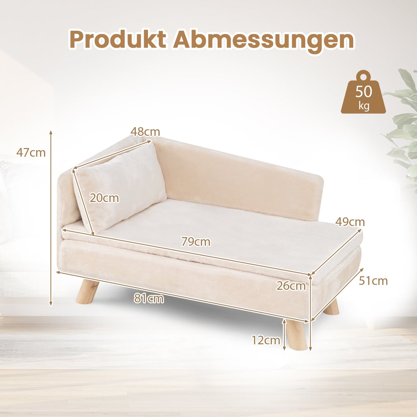 Elevated Pet Sofa for Small & Medium Dogs, Cats, White