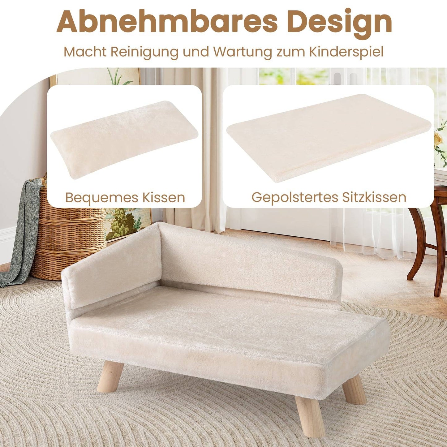 Elevated Pet Sofa for Small & Medium Dogs, Cats, White