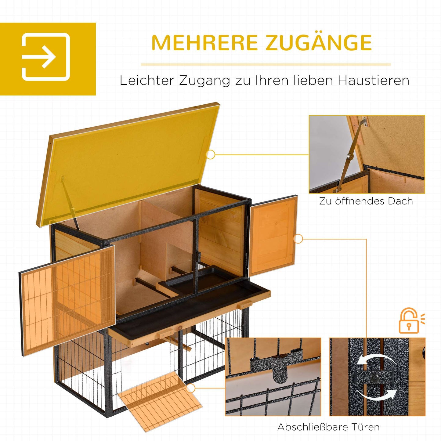 Elevated Small Animal Cage, Lockable Wood-Metal, 89.5x45x81 cm