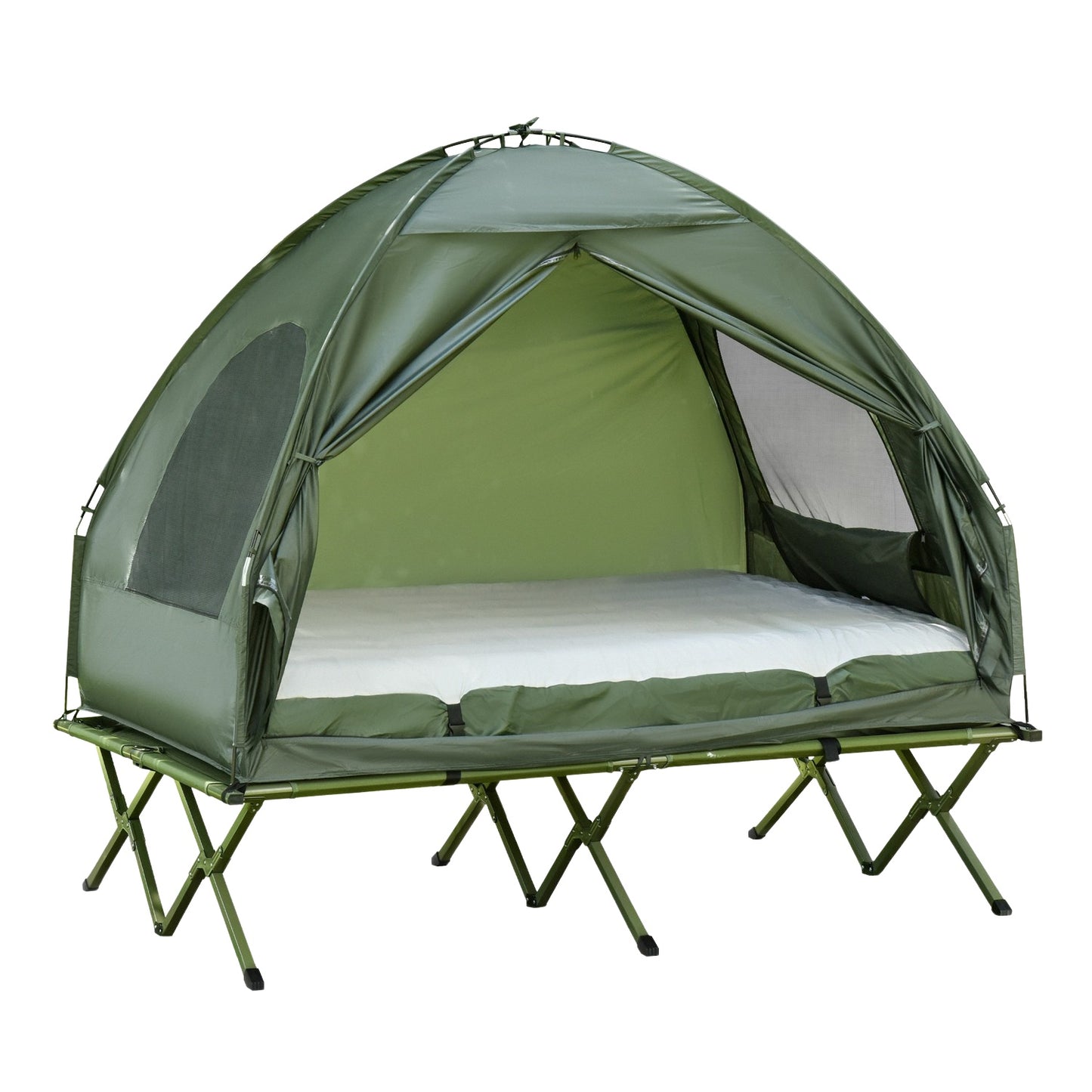 Elevated camping dome tent with air mattress, 193 x 136 x 178 cm