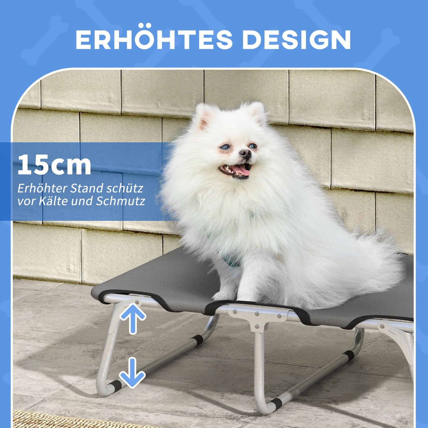 Outdoor raised dog bed, gray Oxford, for small dogs