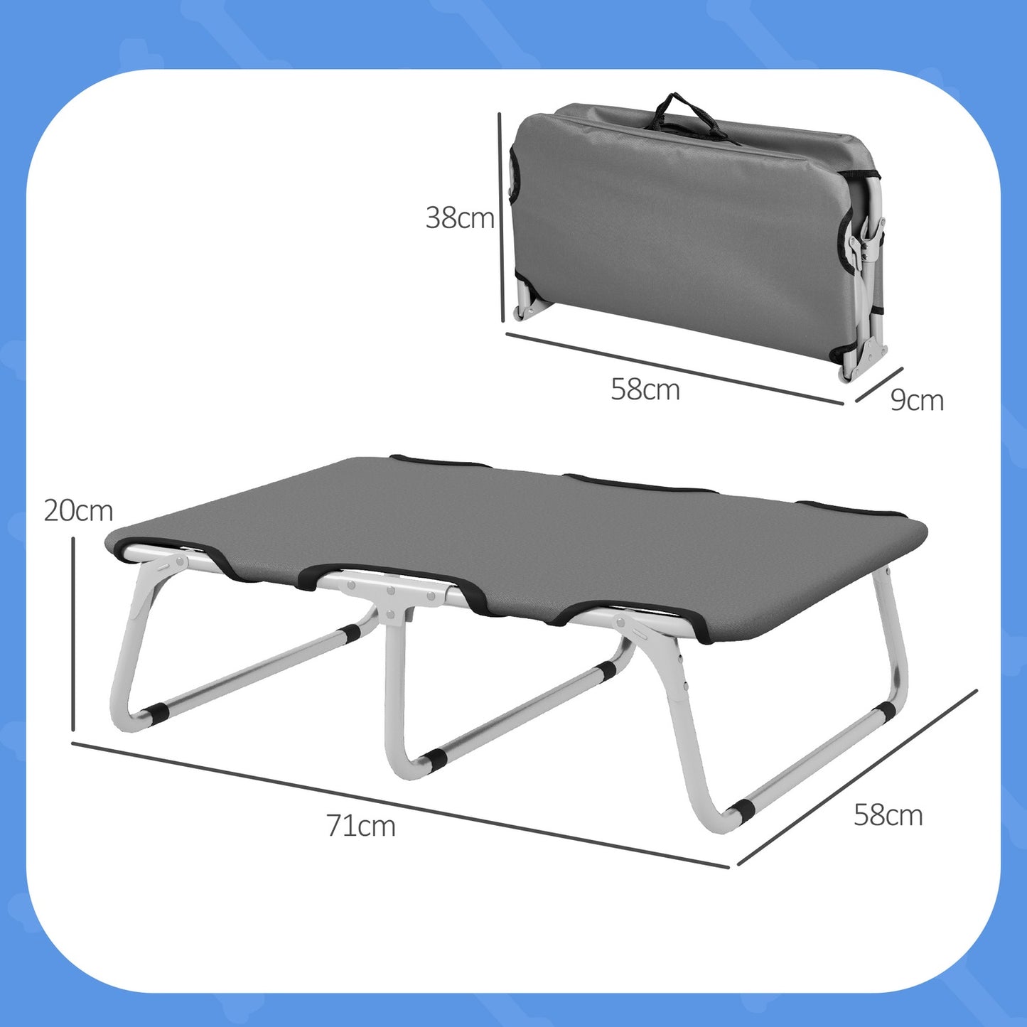 Outdoor raised dog bed, gray Oxford, for small dogs