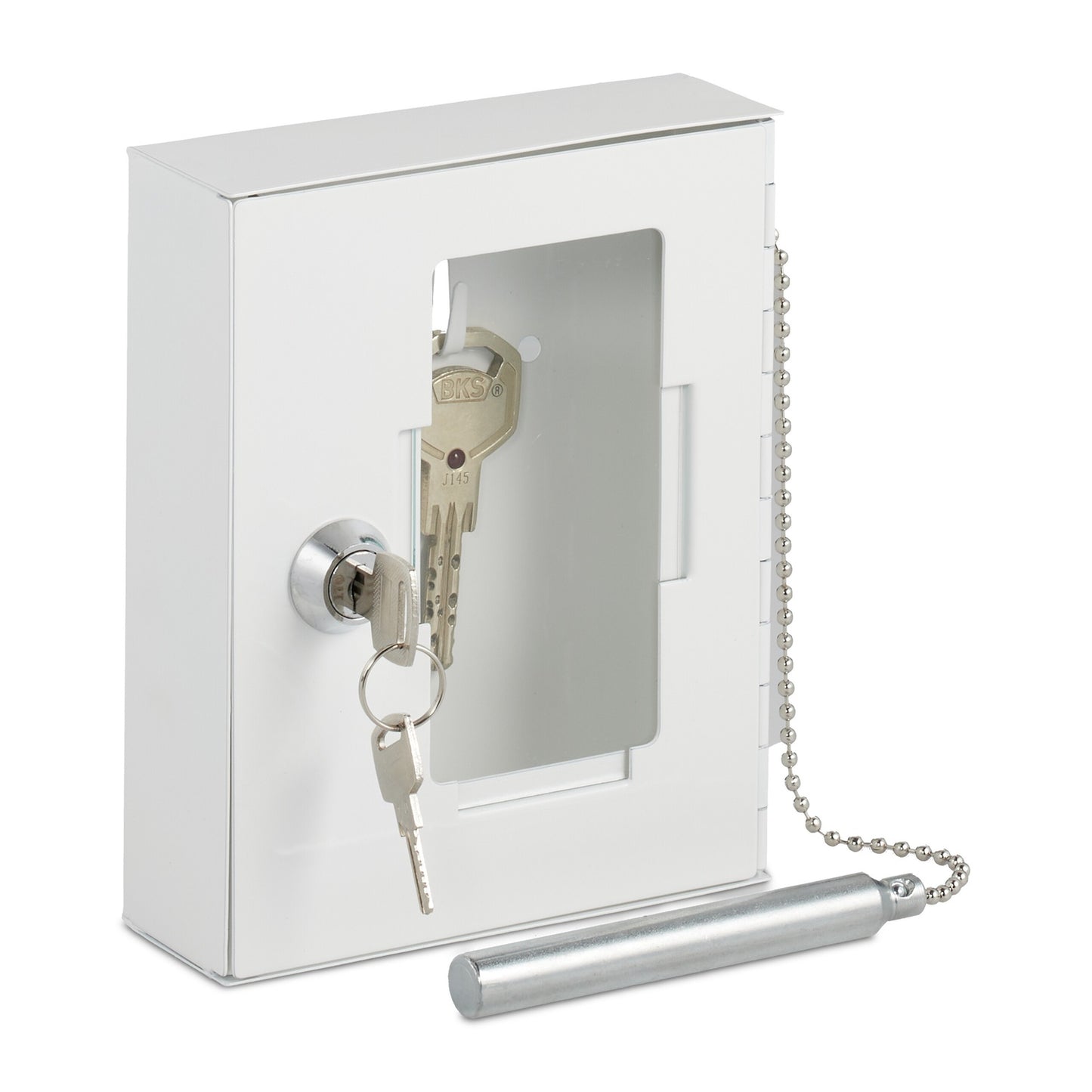 Emergency Key Box with Hammer – White, Wall-Mounted