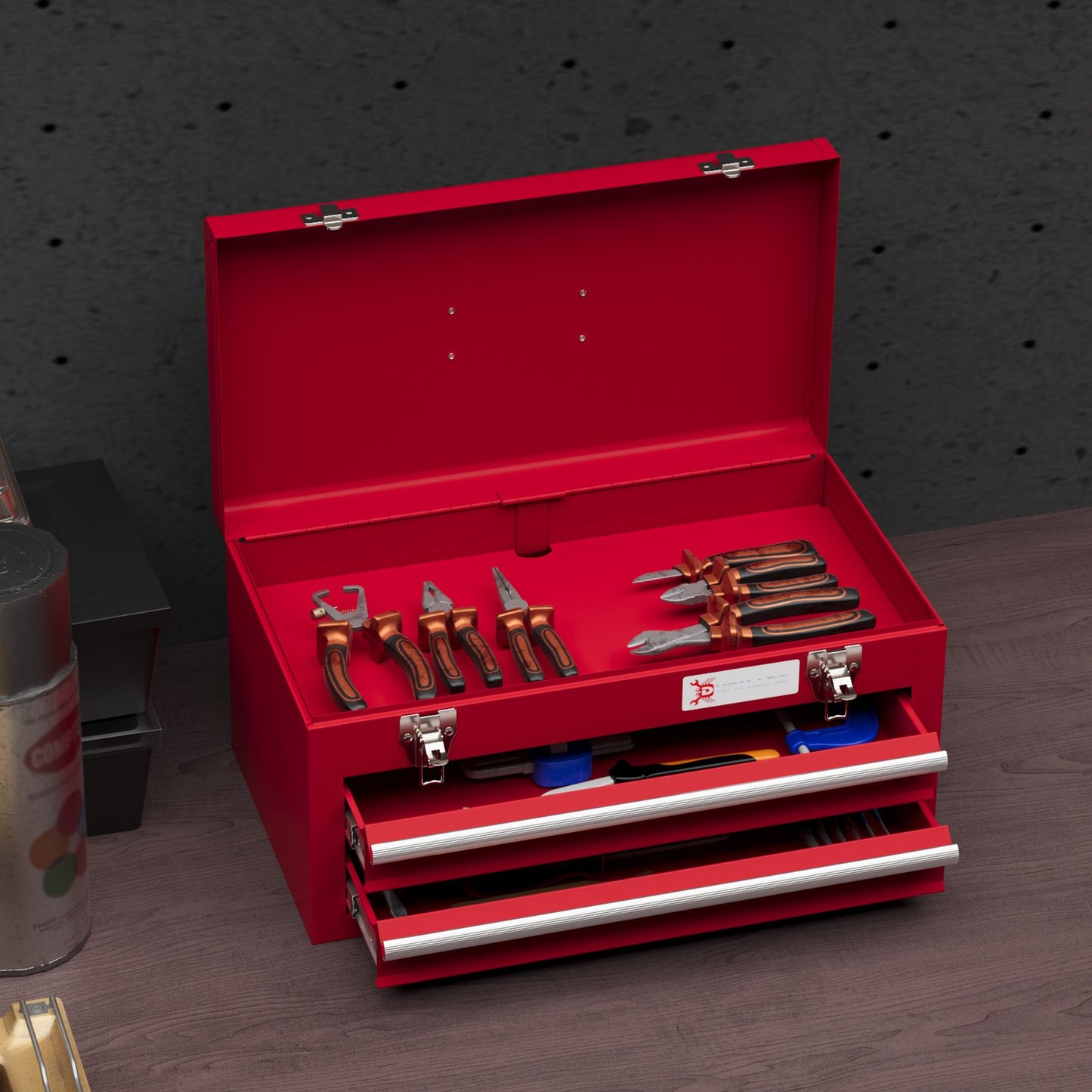 Steel tool box with drawers and lock, 46x24x22 cm
