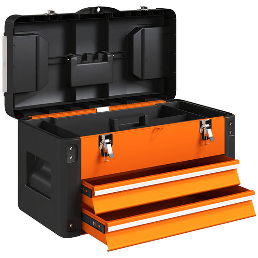 Toolbox with Drawer, Steel, 49.7 x 25.3 x 28.9 cm, Orange