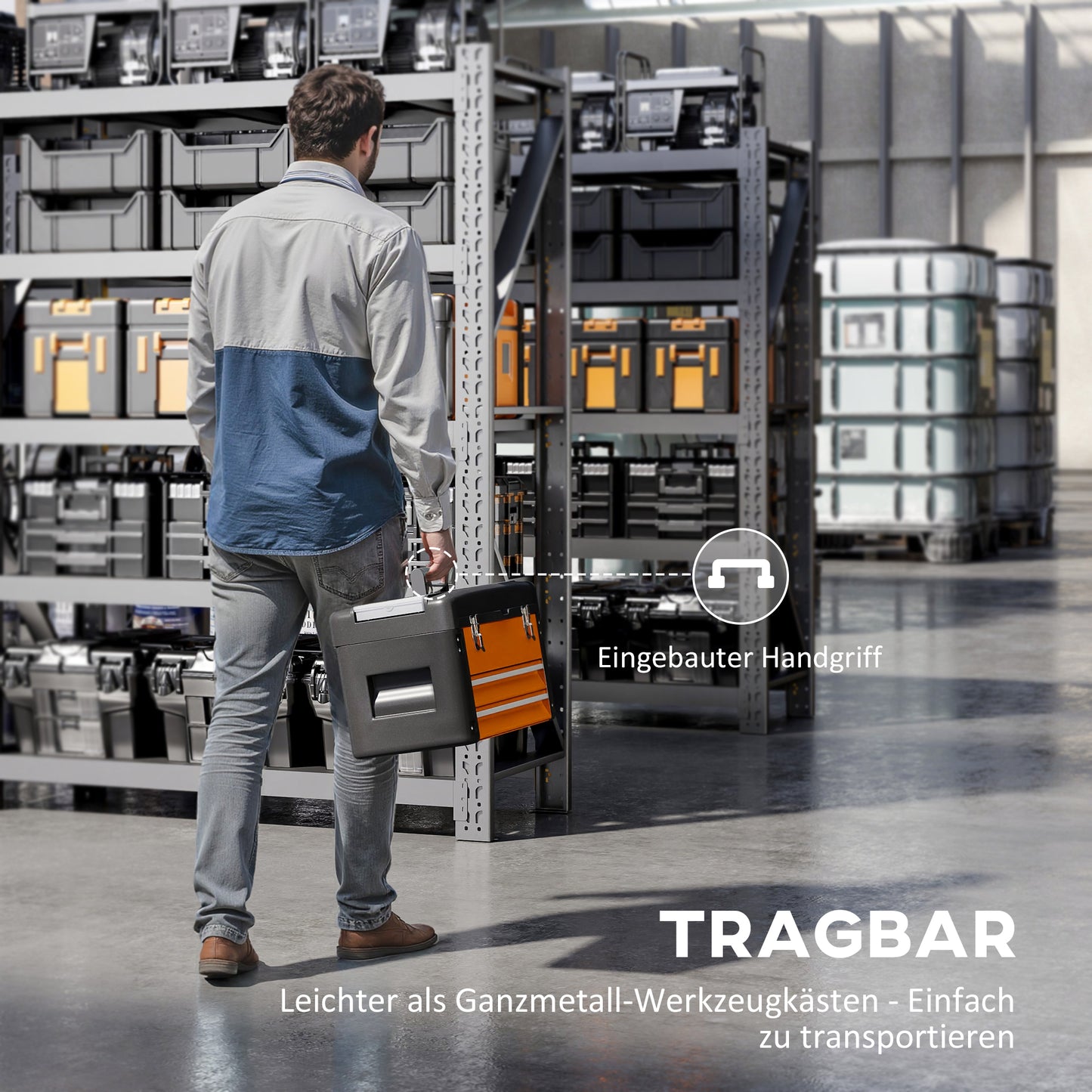 Toolbox with Drawer, Steel, 49.7 x 25.3 x 28.9 cm, Orange