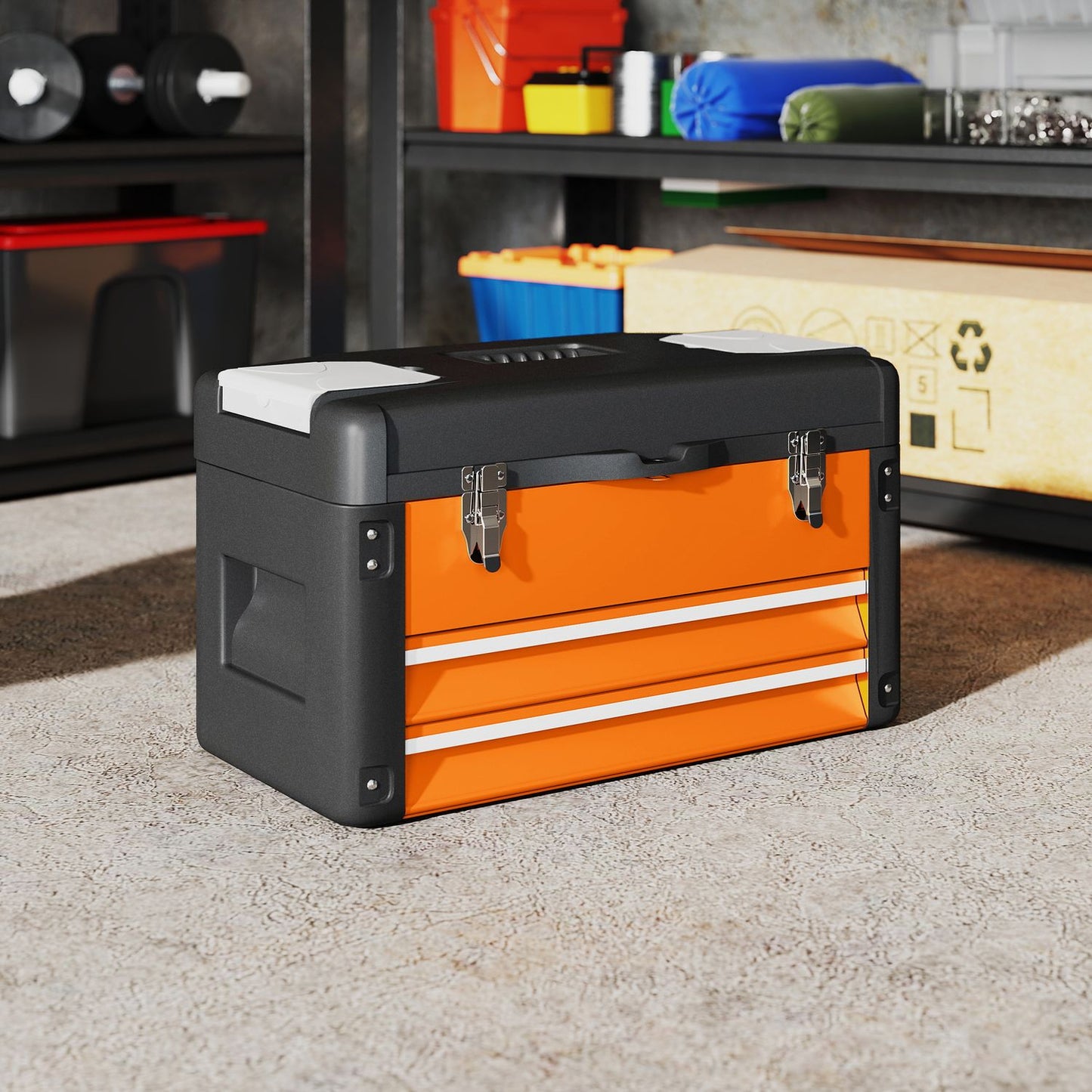 Toolbox with Drawer, Steel, 49.7 x 25.3 x 28.9 cm, Orange