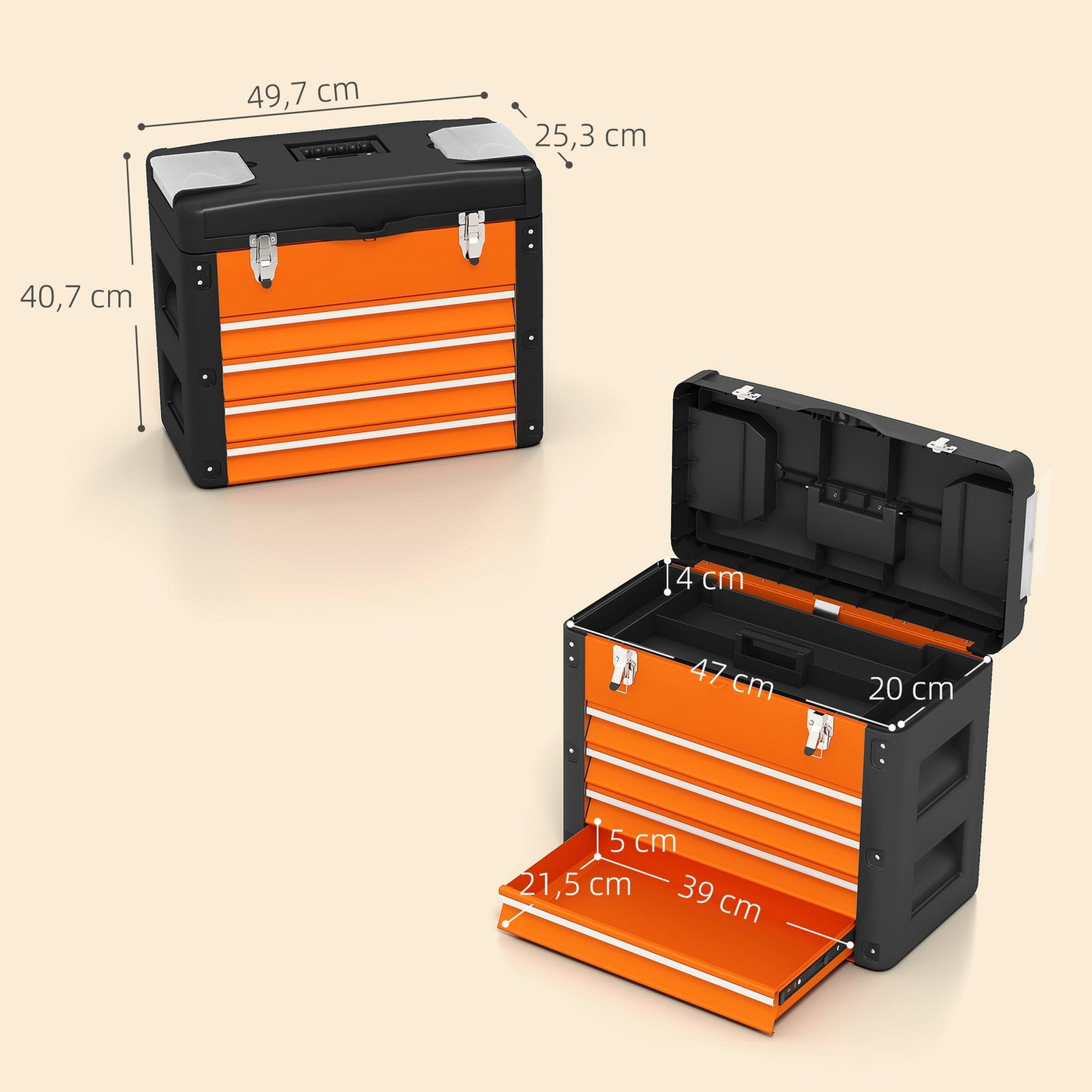 Tool Chest with 4 Drawers, Steel, 49.7 x 25.3 x 40.7 cm
