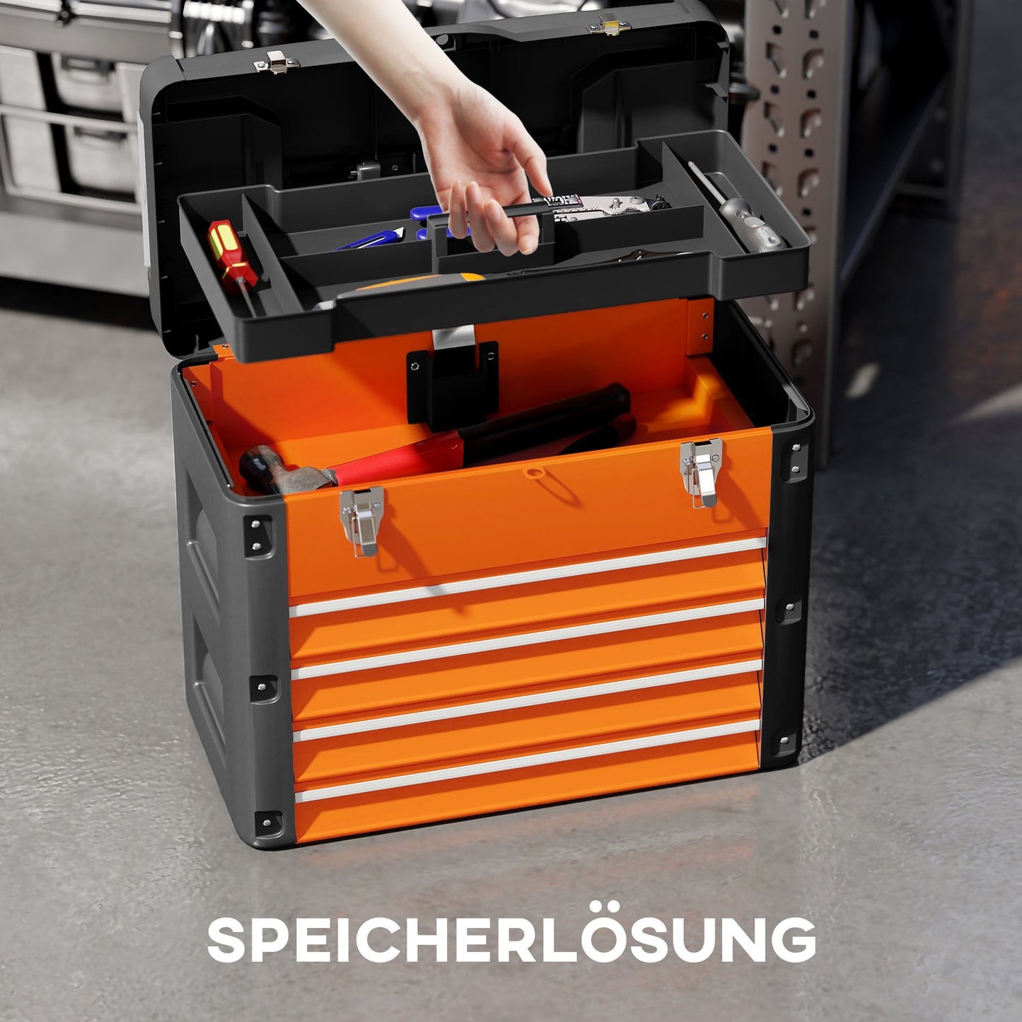 Tool Chest with 4 Drawers, Steel, 49.7 x 25.3 x 40.7 cm