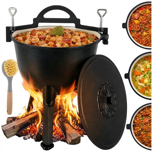 Enameled Cast Iron Cauldron 10L with Lid and Legs