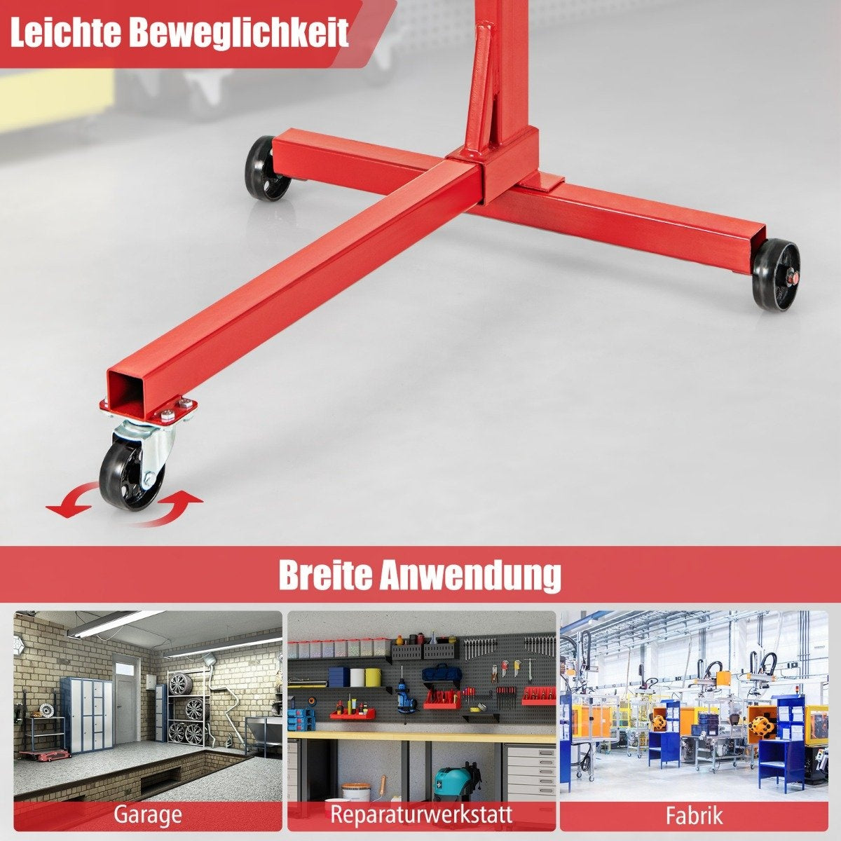 Engine stand 340 kg engine lifter 360° rotatable with 4 adjustable arms engine holder for garages