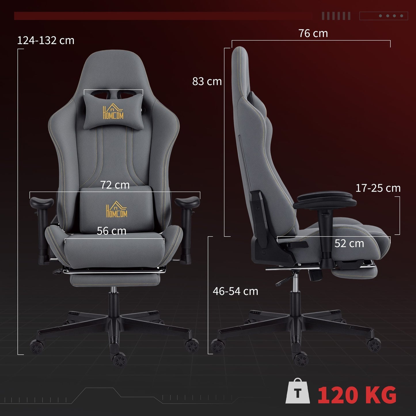 Ergonomic Gaming Chair, 3D Armrests, Adjustable, Gray