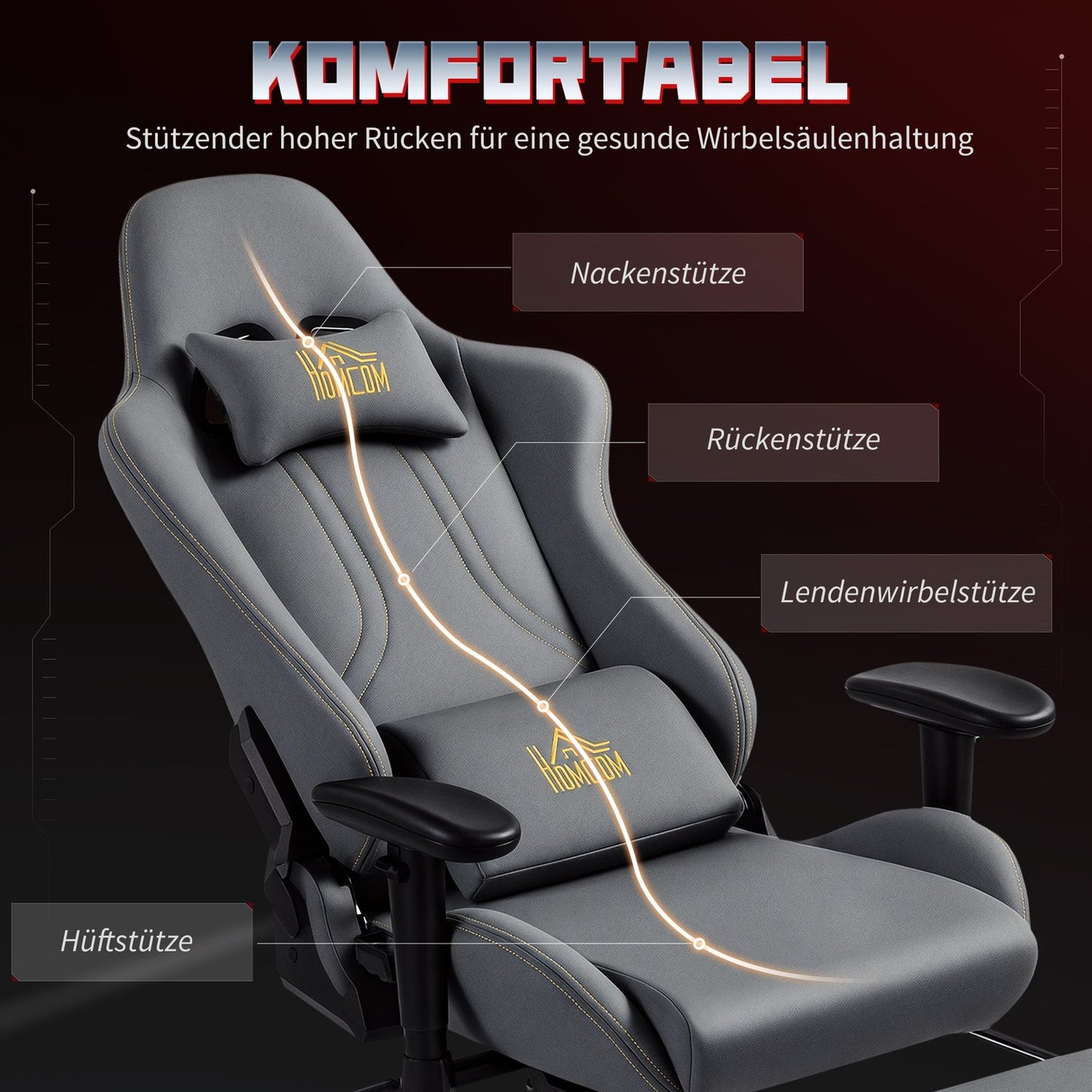 Ergonomic Gaming Chair, 3D Armrests, Adjustable, Gray