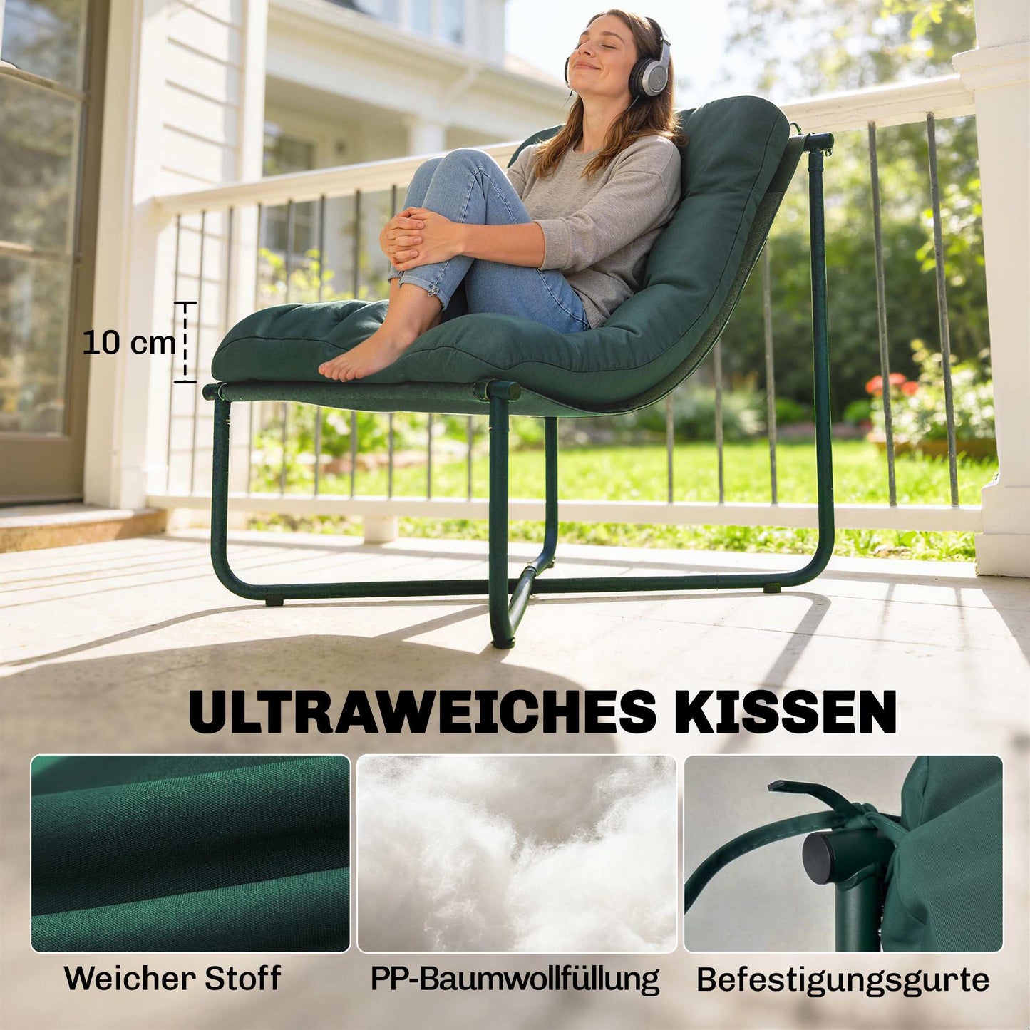 Ergonomic Garden Chair with Cushion, Breathable Mesh, 120kg Capacity