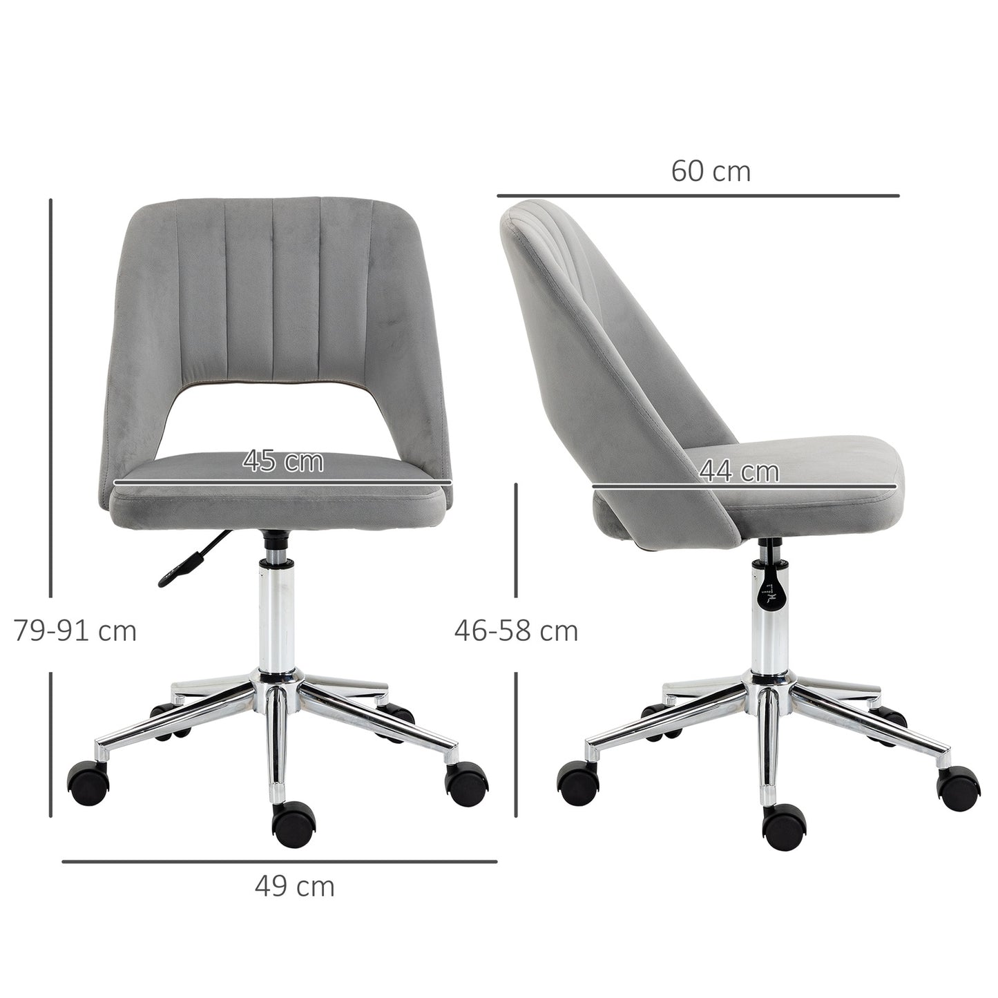 Ergonomic Grey Velvet Office Chair with Adjustable Height