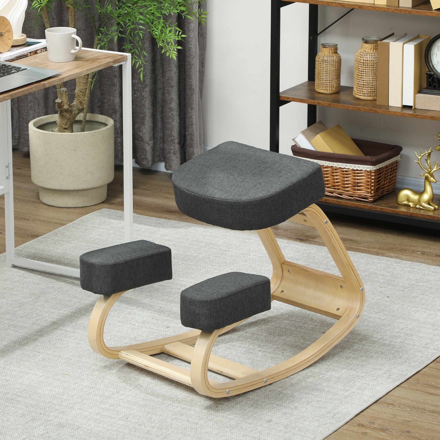 Ergonomic Kneeling Chair, Birch Wood, 120kg Capacity, Dark Grey