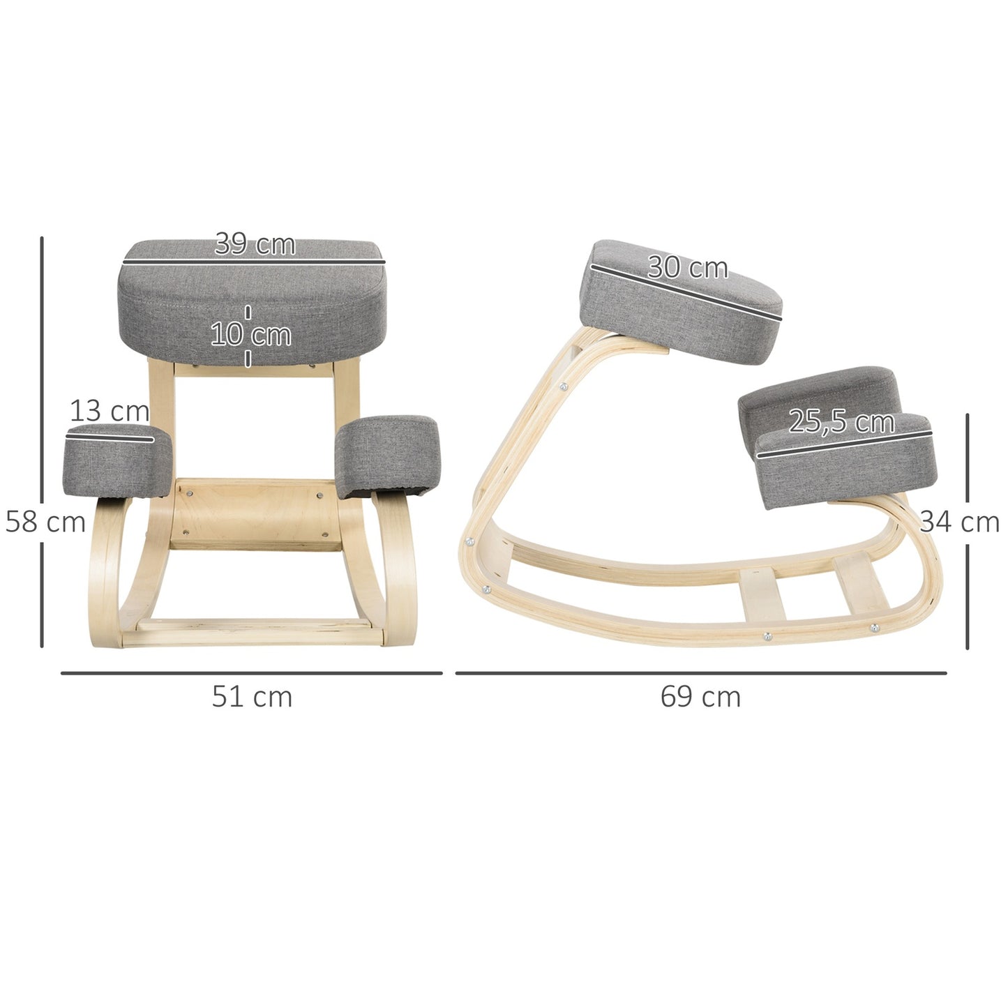 Ergonomic Kneeling Chair, Birch Wood, 120kg Capacity, Gray