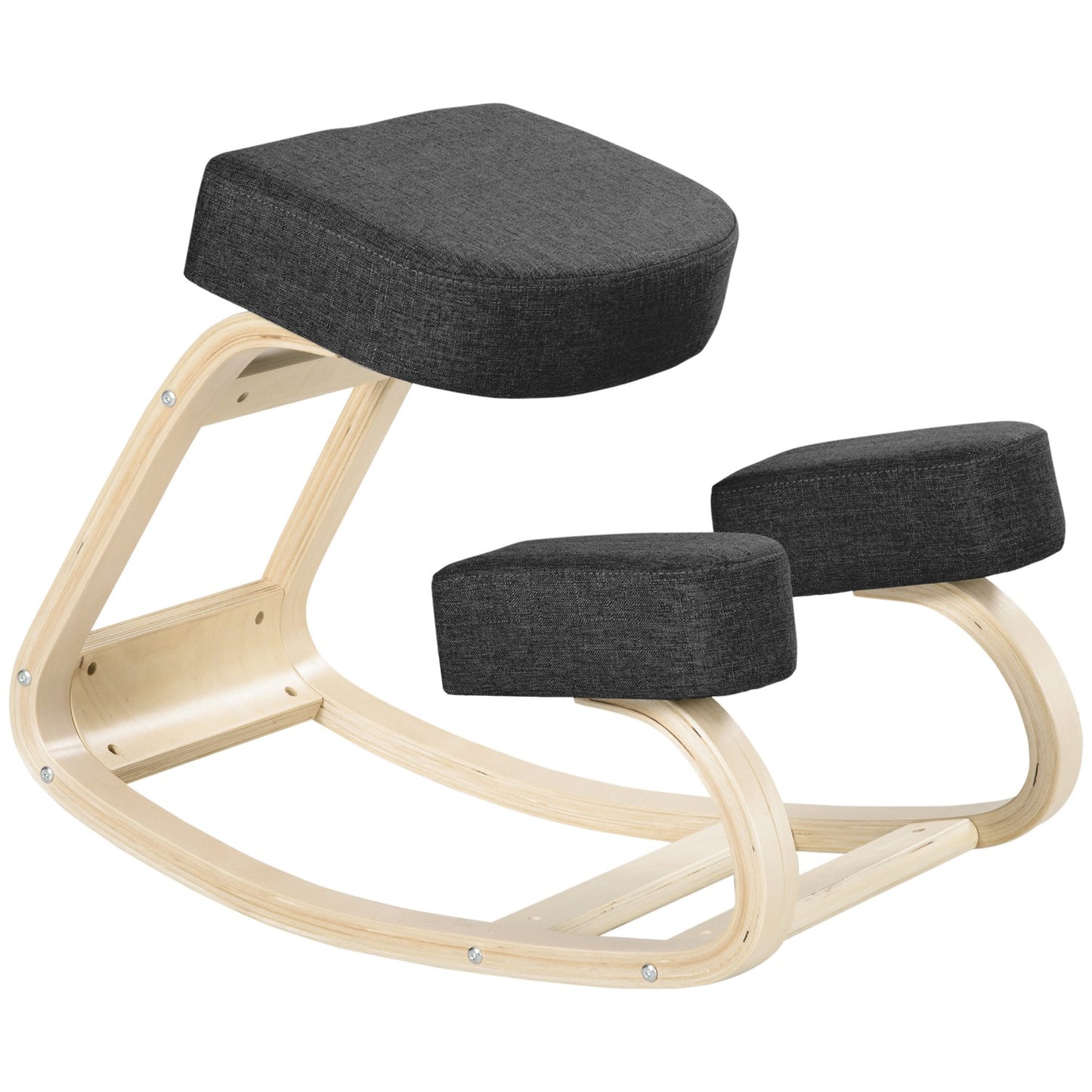 Ergonomic Kneeling Chair, Birch Wood, Black, 120 kg Capacity